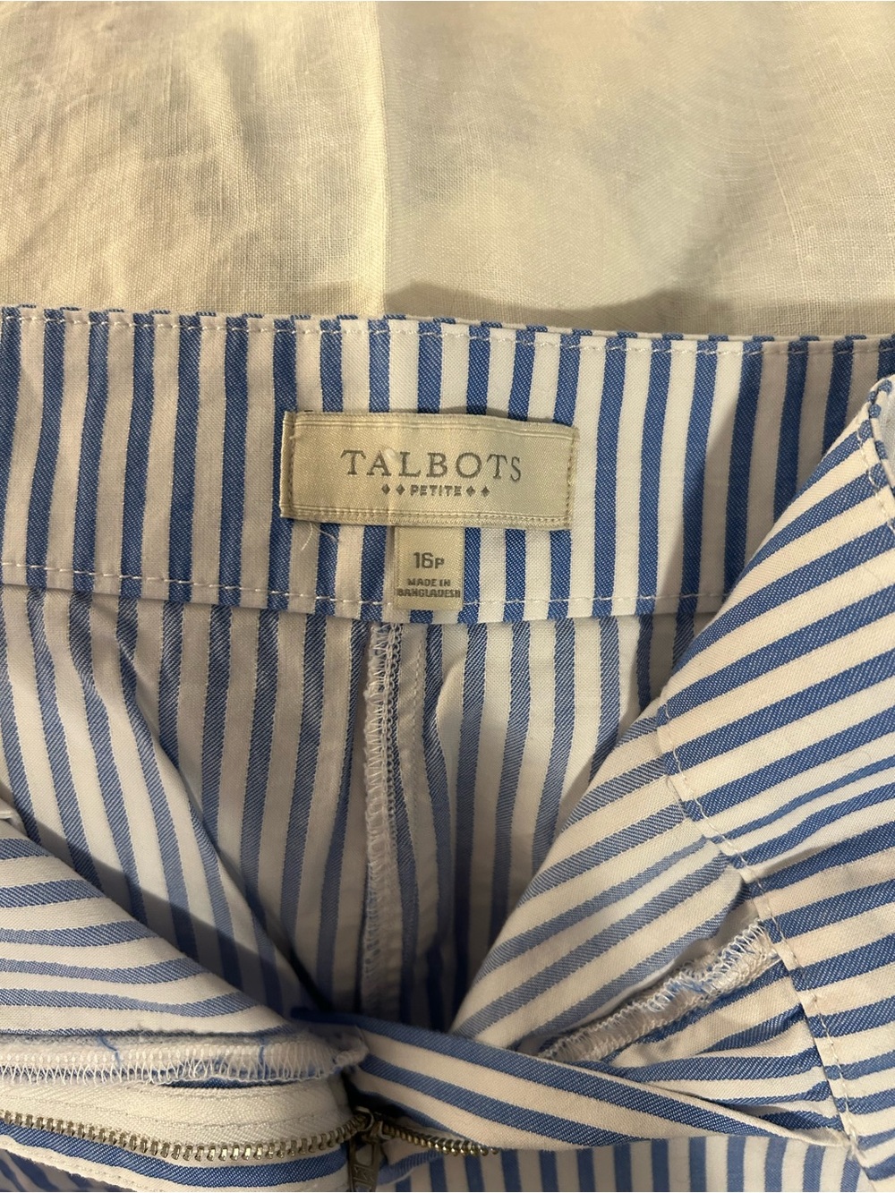 Talbots Blue and White Striped Petite Skirt with Button Detail